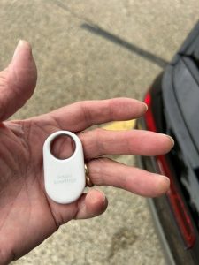 The front of a Samsung Tracker we discovered hidden in a customer's car on 5/13/2026